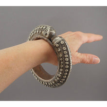 Load image into Gallery viewer, Antique Vintage Moroccan or Middle Eastern Bedouin Silver Bracelet - Large and Heavy Bangle  - Old Handmade Ethnic, Tribal, Jewelry