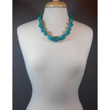 Load image into Gallery viewer, Vintage Handmade Turquoise Nugget Bead Necklace with Silver Crystal Accents