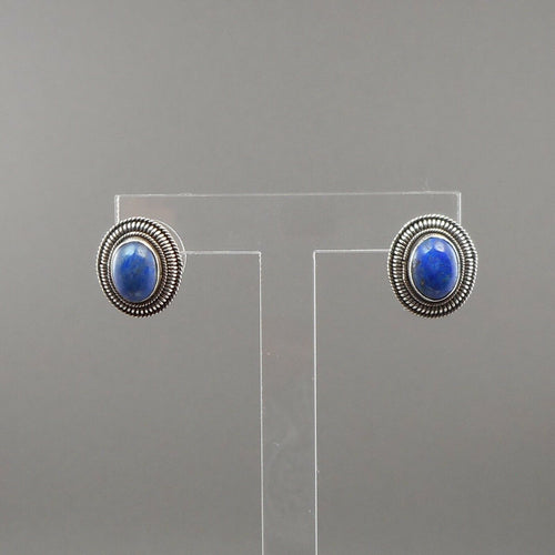 Vintage Lapis Lazuli Gemstone Sterling Silver Post Earrings Southwestern USA, possibly Navajo