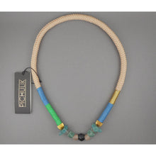 Load image into Gallery viewer, Pichulik South African Necklace - Brass, Rope, Cord - Green and Blue Glass Beads - Multi Color Statement Piece - New Old Stock with Tag