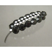 Load image into Gallery viewer, Excellent Black and White Art Deco Style Leaf or Feather Brooch Pin - Opaque Glass Rhinestone Gems, Japanned Finish