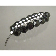 Load image into Gallery viewer, Excellent Black and White Art Deco Style Leaf or Feather Brooch Pin - Opaque Glass Rhinestone Gems, Japanned Finish