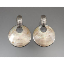 Load image into Gallery viewer, Vintage Door Knocker Hoop Dangle Earrings - Mother of Pearl Shell and Silver Tone - Posts, Omega Clips, For Pierced Ears