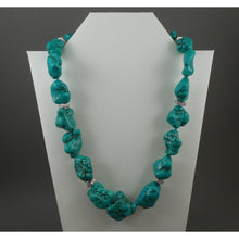 Load image into Gallery viewer, Vintage Handmade Turquoise Nugget Bead Necklace with Silver Crystal Accents