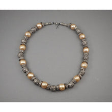 Load image into Gallery viewer, Vintage Handmade Syrian Middle East Necklace Silver Cannetille Faux Pearl Beads