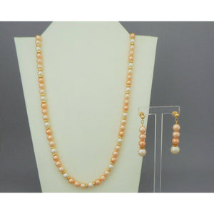 Vintage Napier Faux Pearl Gold Tone Chain Necklace Post Earrings Peach Off White