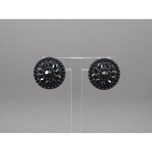 Vintage 1950s Button Style Clip On Earrings Faux Jet Black Plastic Flower Design Victorian Revival Style