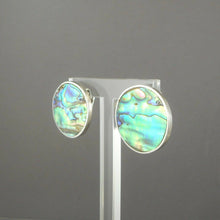 Load image into Gallery viewer, Vintage Abalone Shell Sterling Silver Earrings Button Style Handmade Clip On