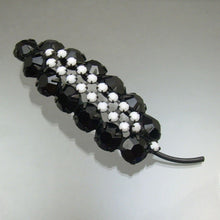 Load image into Gallery viewer, French Jet Art Deco Style Leaf Pin - Black &amp; White Rhinestone Japanned Brooch