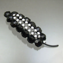 Load image into Gallery viewer, Excellent Black and White Art Deco Style Leaf or Feather Brooch Pin - Opaque Glass Rhinestone Gems, Japanned Finish
