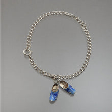 Load image into Gallery viewer, Vintage Dutch Delft Style Shoe Charms - 835 Silver on Sterling Chain Bracelet - Blue and White - Holland Souvenir