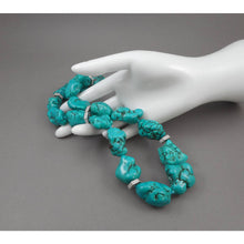 Load image into Gallery viewer, Vintage Handmade Turquoise Nugget Bead Necklace with Silver Crystal Accents
