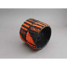 Load image into Gallery viewer, Pair of Vintage Zulu African Maasai Beaded Bracelets - Orange and Black Glass Seed Bead Stacking Bangles - Handmade Ethnic, Tribal, Jewelry