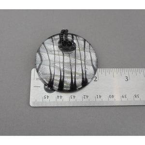 Vintage Handmade Murano Venetian Glass Disc Pendant - Black, White and Silver Foil - Estate Collection Jewelry
