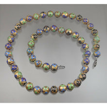 Load image into Gallery viewer, Vintage Cloisonne Enamel Chinese Bead Matinee Length Necklace Gold Green Blue Red Flower