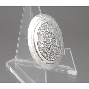 Vintage Taxco Mexican Artisan Brooch / Pendant - Sterling Silver Mayan Calendar Pin - Hand Made in Mexico, Signed EMF, Eagle Mark
