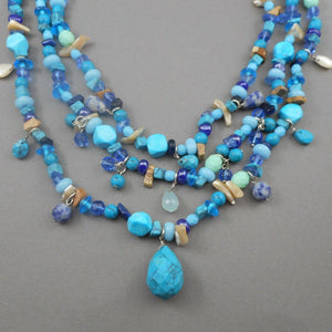 Ralph Lauren Multi Strand Necklace Southwestern Natural Gemstone Glass Beads MOP