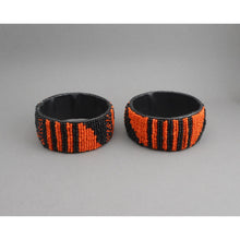 Load image into Gallery viewer, Pair of Vintage Zulu African Maasai Beaded Bracelets - Orange and Black Glass Seed Bead Stacking Bangles - Handmade Ethnic, Tribal, Jewelry