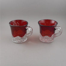 Load image into Gallery viewer, Antique Souvenir Ruby Stain Glass Mini Mug Collection - Lot of 4 Edwardian Etched Red Flash Souvenir Pressed Glass Cups - Chicago, JJC, Luvinia Archer