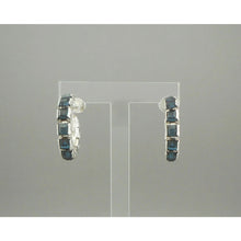 Load image into Gallery viewer, Vintage Signed Coro Jewelry Hoop Earrings - Faux Sapphire Blue Rhinestones, Silver Tone Metal, Screw Backings