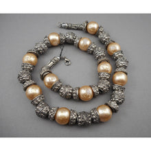 Load image into Gallery viewer, Vintage Handmade Syrian Middle East Necklace Silver Cannetille Faux Pearl Beads