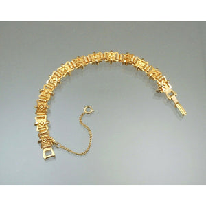 Vintage Victorian Style Gold Tone and Faux Pearl Patterned Link Bracelet
