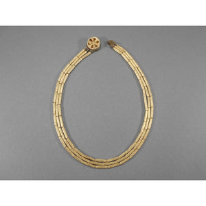 Vintage 1950s Brushed Gold Tone Multi Strand Collar Necklace - Tube Beads Strung on Fine Chain