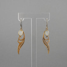 Load image into Gallery viewer, Vintage Feather Design Artisan Earrings - Gold, Silver and Mother of Pearl, Handmade