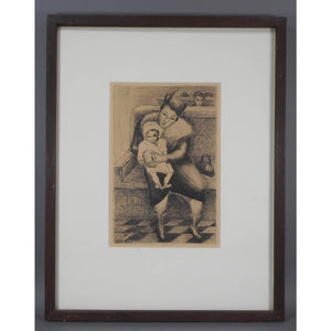 Judith Gutman Quat Original Print - Circa 1935 Signed Etching - Seated Woman and Child