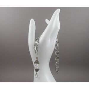 Antique Circa 1920 - 1930 Rock Crystal, Paste Rhinestone and Sterling Silver Necklace Art Deco Era Victorian Revival Style Chain and Pendant