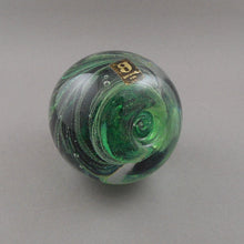 Load image into Gallery viewer, Vintage Kerry Paperweight Hand Blown Irish Art Glass Green Black Swirl