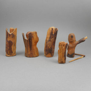Antique or Vintage Carved Primitive Wood Folk Art Figures - Angels, Grim Reaper - Collection of 5 Hand Whittled Carvings