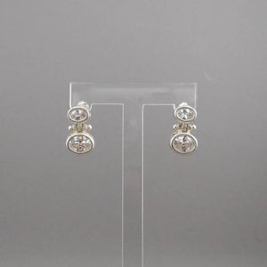 Vintage Crystal Hinged Dangle Earrings - Sterling Silver with Clear Oval Open Back Stones