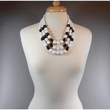 Load image into Gallery viewer, Vintage Monet Multi Strand Necklace - Black and White Plastic Beads