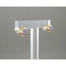 Load image into Gallery viewer, Vintage Faux Amethyst Pierced Post Stud Earrings Convertible Gold Tone Dangle Purple Crystal