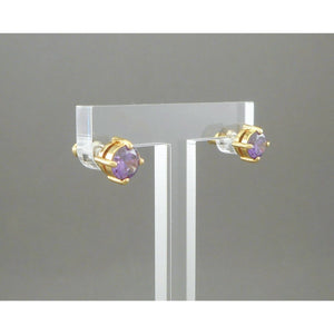 Vintage Faux Amethyst Pierced Post Stud Earrings Convertible Gold Tone Dangle Purple Crystal