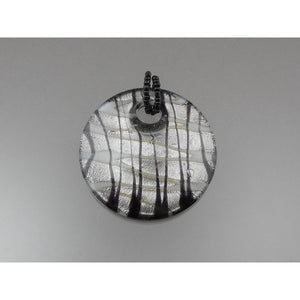 Vintage Handmade Murano Venetian Glass Disc Pendant - Black, White and Silver Foil - Estate Collection Jewelry
