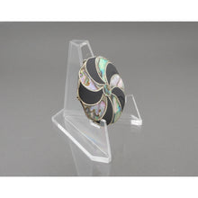 Load image into Gallery viewer, Vintage Mexican Artisan Abalone Brooch / Pendant - Alpaca Silver (Alloy), Inlaid Shell, Black Enamel Pin - Pinwheel, Flower Design - Hand Made in Mexico