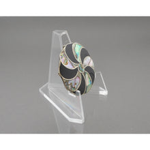Load image into Gallery viewer, Vintage Mexican Artisan Abalone Brooch / Pendant - Alpaca Silver (Alloy), Inlaid Shell, Black Enamel Pin - Pinwheel, Flower Design - Hand Made in Mexico