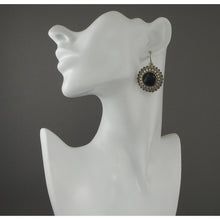 Load image into Gallery viewer, Vintage Artisan Onyx Dangle Earrings - Sterling Silver with Black Stone Cabochons - Bali Dot Design with French Wires - Hand Made, Marked 925