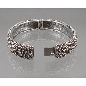Vintage J. (Jessica) Hengen Signed American Artisan Crafted Bracelet - Granulated Sterling Silver Hinged Bangle - Hand Made in New York USA