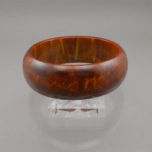 Vintage Authentic Bakelite Bracelet 1" Wide Plastic Bangle Marbled Brown