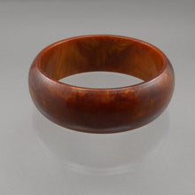 Load image into Gallery viewer, Vintage Authentic Bakelite Bracelet 1" Wide Plastic Bangle Marbled Brown