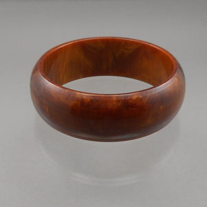 Vintage Authentic Bakelite Bracelet 1" Wide Plastic Bangle Marbled Brown