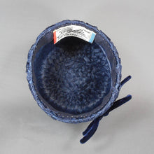 Load image into Gallery viewer, Vintage 1960s Mr. John Sophisticate Ladies Hat - Navy Blue Cellophane Straw / Cello Weave Raffia - Velvet Cord and Rhinestone Leaf Pin - Easter Spring and Summer