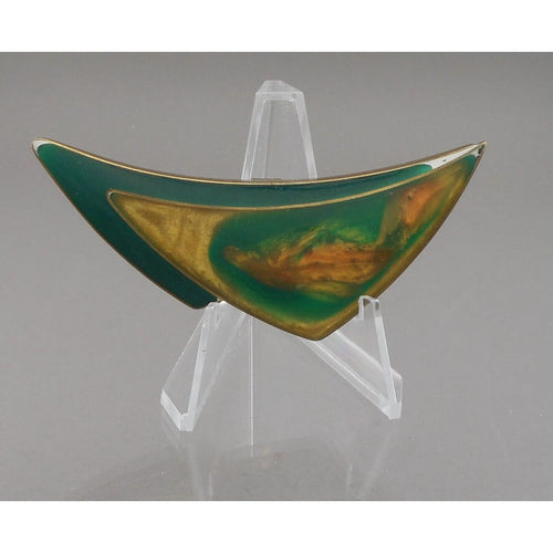 Large Vintage Handmade Modern Artisan Pendant Acrylic Resin Brass Gold Green