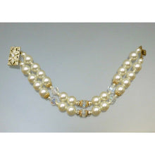 Load image into Gallery viewer, Vintage Faux Pearl AB Glass Bead Rhinestone Bracelet Aurora Borealis Rhinestones