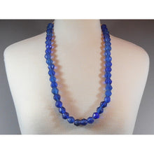 Load image into Gallery viewer, Handmade Matte Cobalt Blue "Sea" Glass Bead Necklace - Tumbled Texture Glass and White Cord - Opera Length, Large Scale, Bold Statement Piece