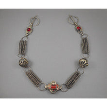 Load image into Gallery viewer, Vintage Pair Moroccan* Fibulae Glass Stones Cannetille Bead Chain Berber African