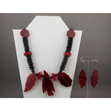 Load image into Gallery viewer, Vintage Resin Bird and Leaf Jewelry Set - Dangle Earrings and Necklace - Red and Black Beads - Southwestern Style - Estate Collection Jewelry